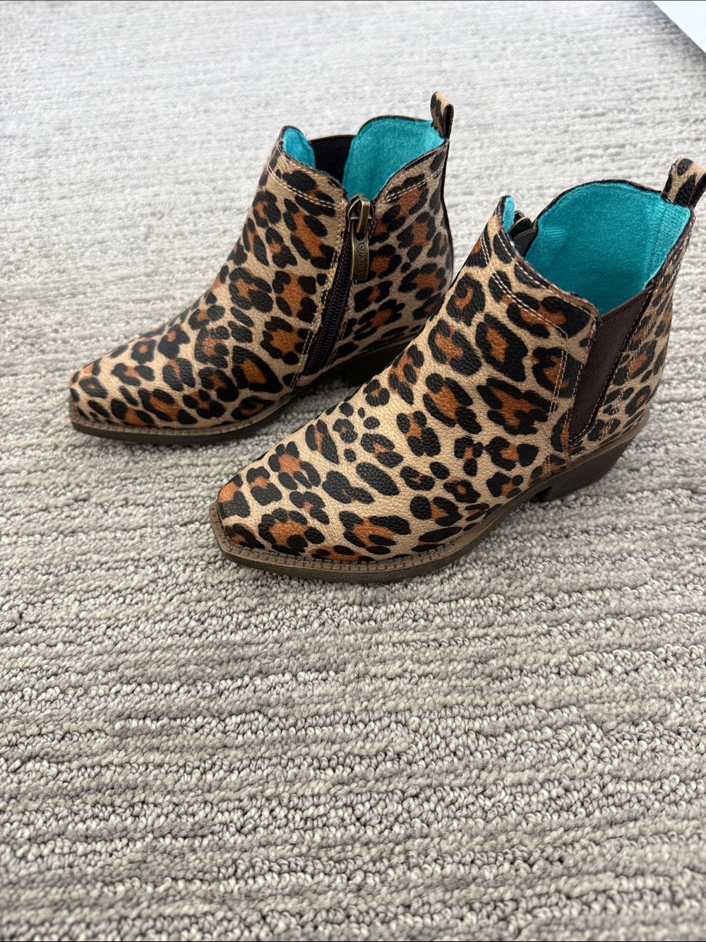 Leopard Print Ankle Booties with Teal Lining
